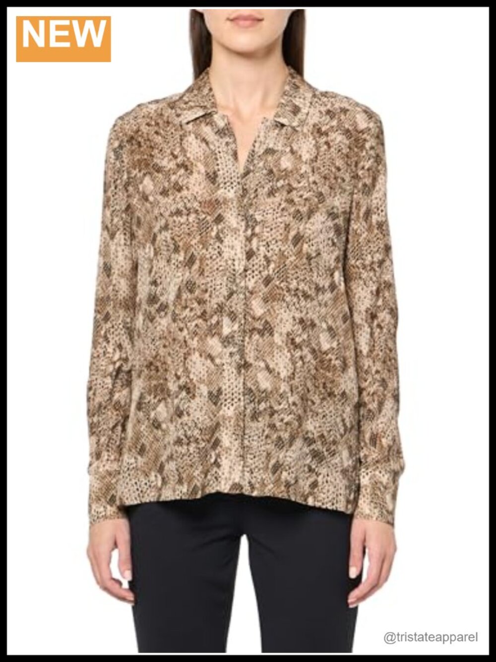 Snake Print V-Neck Blouse 100% Viscose Relaxed Fit Long Sleeve